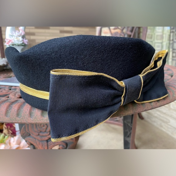 Michael Howard vintage black felt hat with bow and gold trim. Joe Bill Miller - Picture 1 of 9